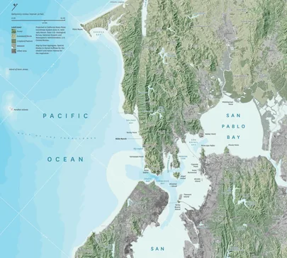 Custom terrain map of the San Francisco Bay Area