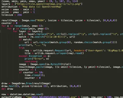 Python code that downloads and stitches map tiles